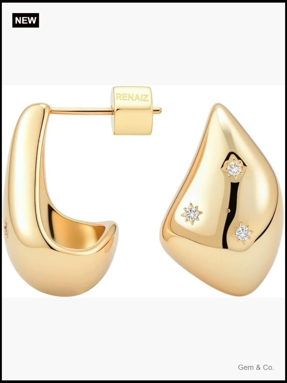 14K Gold Plated Chunky Hoop Earrings for Women, Textured Ridge Geometric